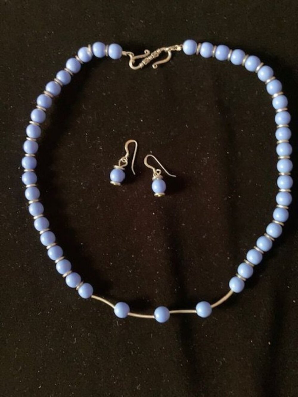 Blue and Silver Beaded Necklace and Earring Set